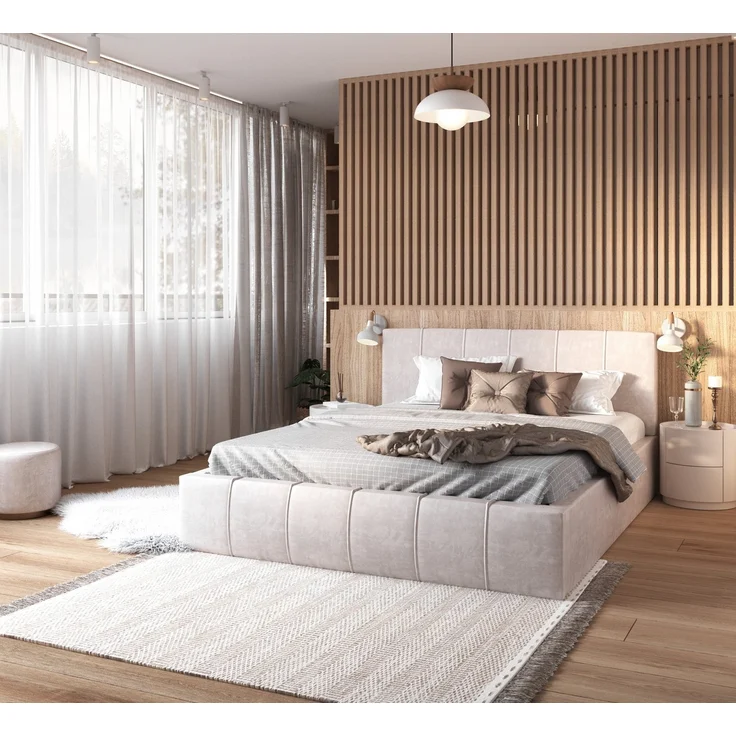 FDM Polsterbett Bettrahmen Bettgestell 90x200, 120x200, 140x200, 160x200, 180x200cm (mit hochwertigem Velour Bezug Trinity, mit großen gepolsterten Kopfteil), Mettelrahmen mit hydraulischer Klappfunktion für mehr Stauraum – Bild 2