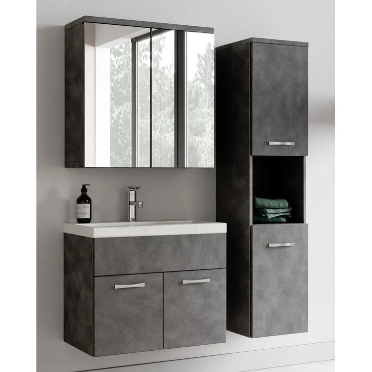 Badplaats Badmöbel Komplettset Montreal 60x35 cm Dunkel Grau - Badezimmermöbel mit Waschbecken, Spiegelschrank und Badezimmerschrank – Bild 2