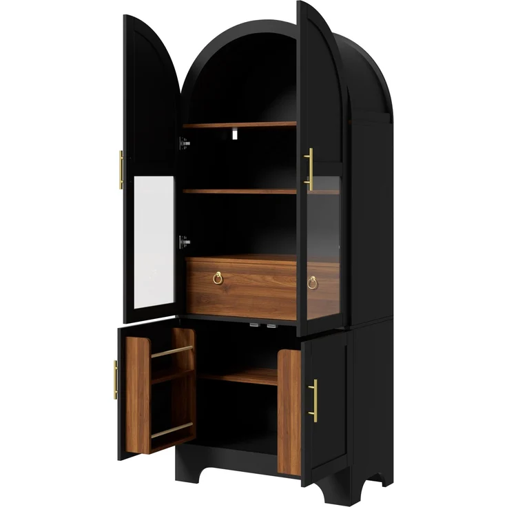 Vitrine 76 x 40 x 180 cm aus MDF und Spanplatte, schwarz, mit Bogenfront und LED-Beleuchtung – Bild 8