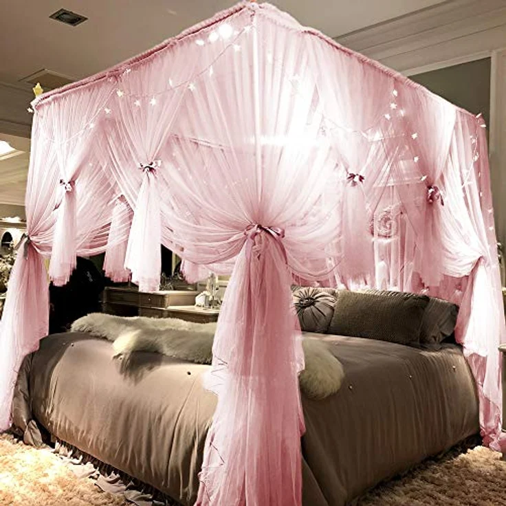 Joyreap Betthimmel-Vorhang mit 4 Ecken, für Mädchen und Erwachsene, königliches, luxuriöses, gemütliches Fallnetz, Dekorationszubehör (218.4 cm Bx198.1 cm L, Kingsize) – Bild 5