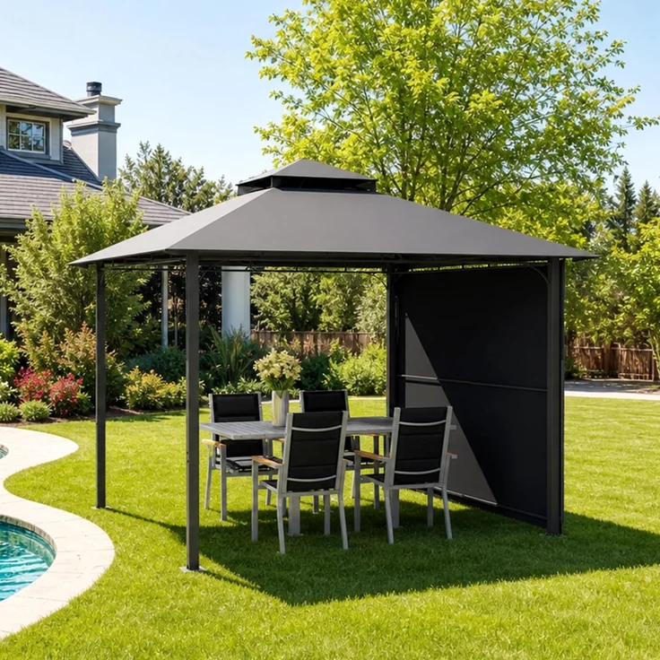 JUMMICO Garten pavillon 3 x 3 m, erweiterbar auf 3 x 4,8 m, mit Verstellbarer Markise, ideal für Garten und Terrasse, zum Entspannen, Grillen und Feiern, bietet Schutz vor Sonne und Regen, Grau