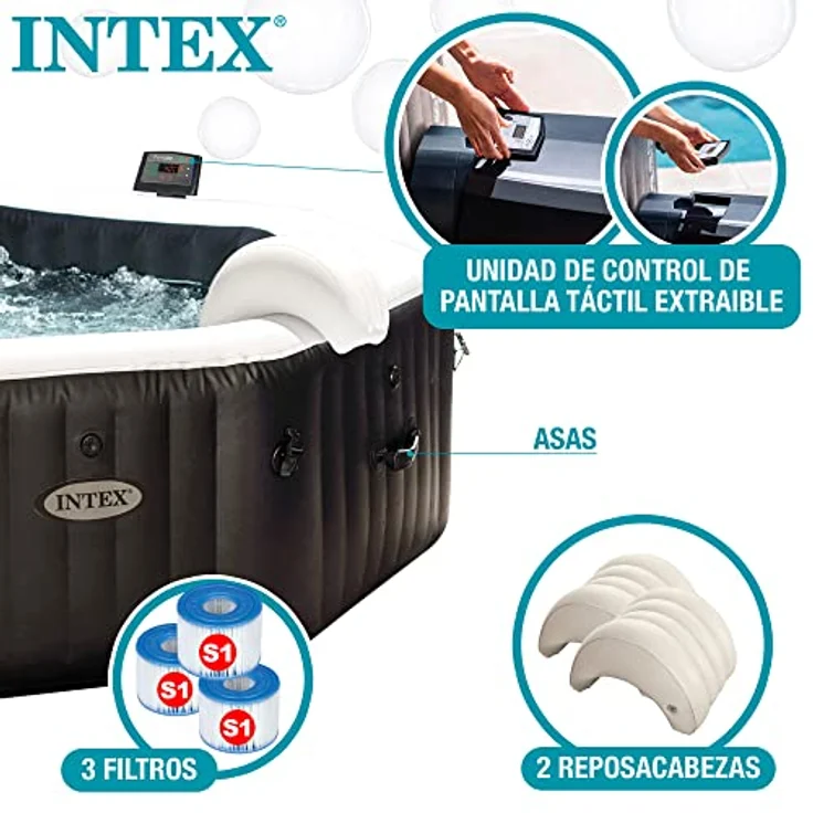 Intex Purespa Whirlpool Deluxe mit 140 Blasenmassagedüsen, 1098 Liter, achteckig, schwarz, für 5-6 Personen – Bild 6
