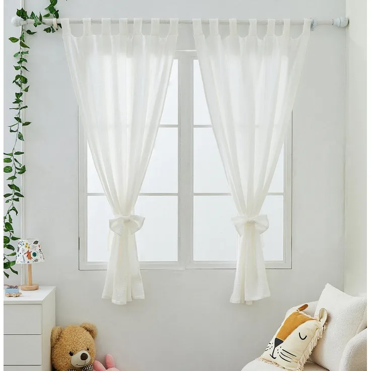 Alavya Home® Vorhang Alice PREMIUM Musselin Stoff (2 St), Schlaufen, Lichtschutz, 100% Bio-Baumwolle, Vorhänge 100 x 150 cm Kurz 2er-Set für Kinderzimmer