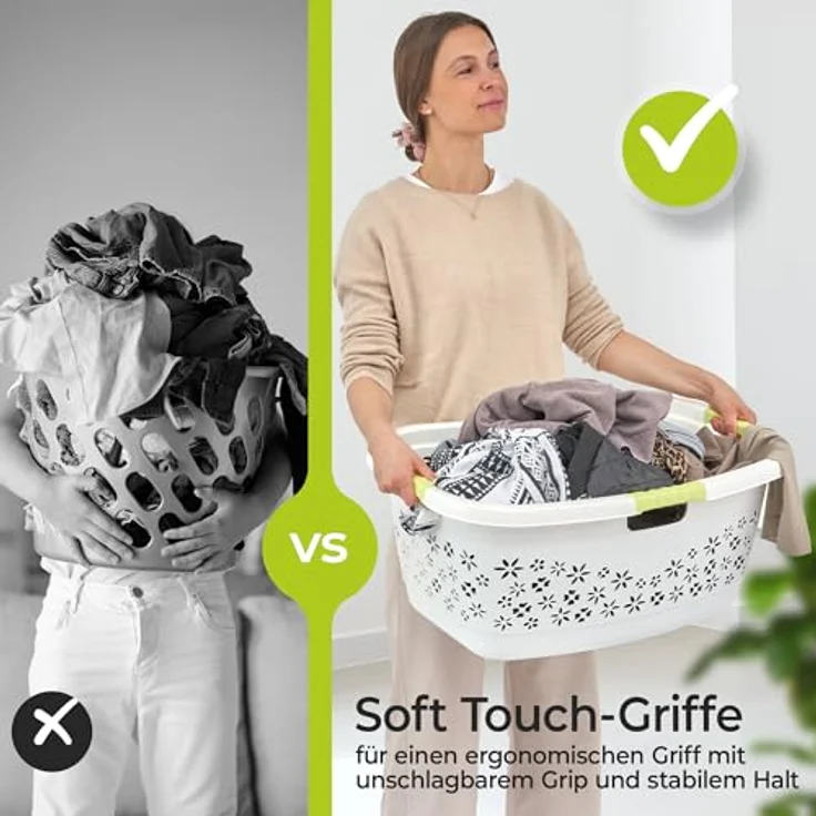 KiNDERWELT Wäschekorb Premium 50 L ergonomischer Form, Soft-Touch-Griffe, an den Körper angepasste Nierenform – Bild 3