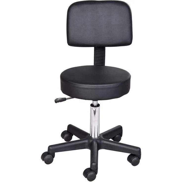 HOMCOM Arbeitshocker Rollhocker Drehhocker höhenverstellbar mit Lehne Büro Schwarz Φ35 x H77-89cm