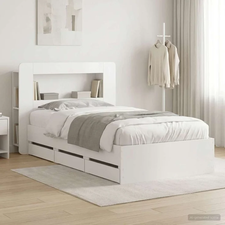 vidaXL Bettgestell mit Stauraum und Kopfteil Weiß 75 x 190 cm 3433996 – Bild 1