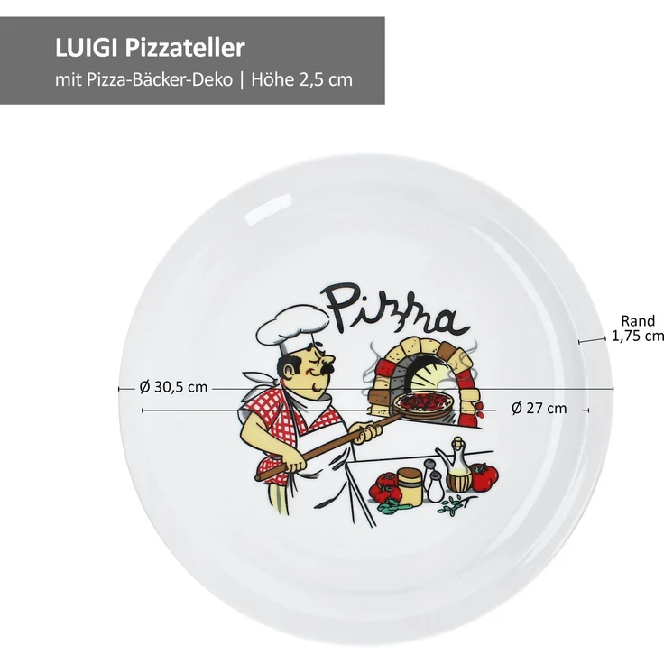 6er Set Luigi Pizzateller Ø30,5cm 6 Personen Teller Pizza Bäcker große Platte – Bild 6