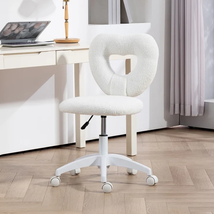 MELAYR, Schreibtischstuhl, Bürostuhl, Herzförmige Rückenlehne, gepolstert, Weiß, 56 x 45 x 88 cm – Bild 4