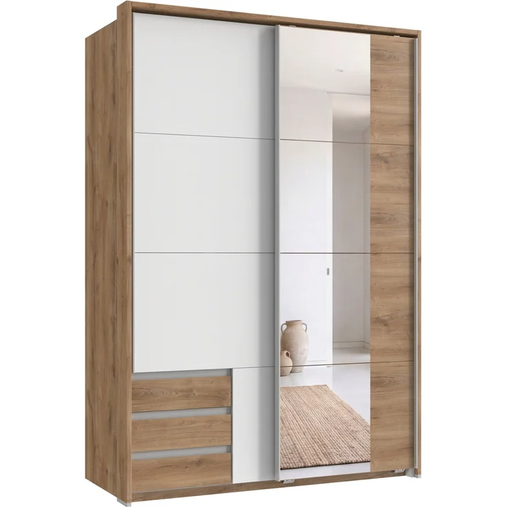 Schwebetürenschrank 2trg. Kleiderschrank 138 cm Eiche Weiß Spiegel Passepartout – Bild 1