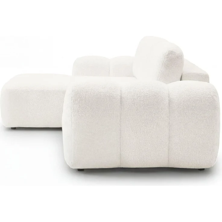 GRAINGOLD Ecksofa Avelin, Eckcouch für Wohnzimmer, L-Form mit Schlaffunktion und Bettkasten, Bouclé-Stoff, Creme, Links – Bild 7