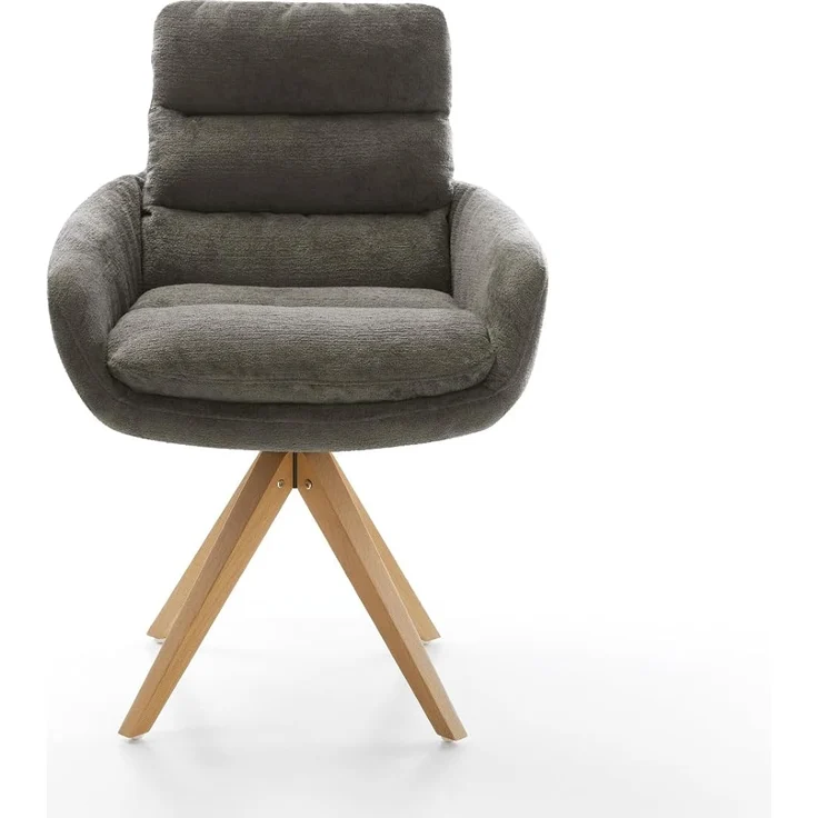 Drehstuhl Abelia-Flex mit Armlehnen Bouclé Soft Schlamm Holzgestell kantig Natur 180° drehbar – Bild 4