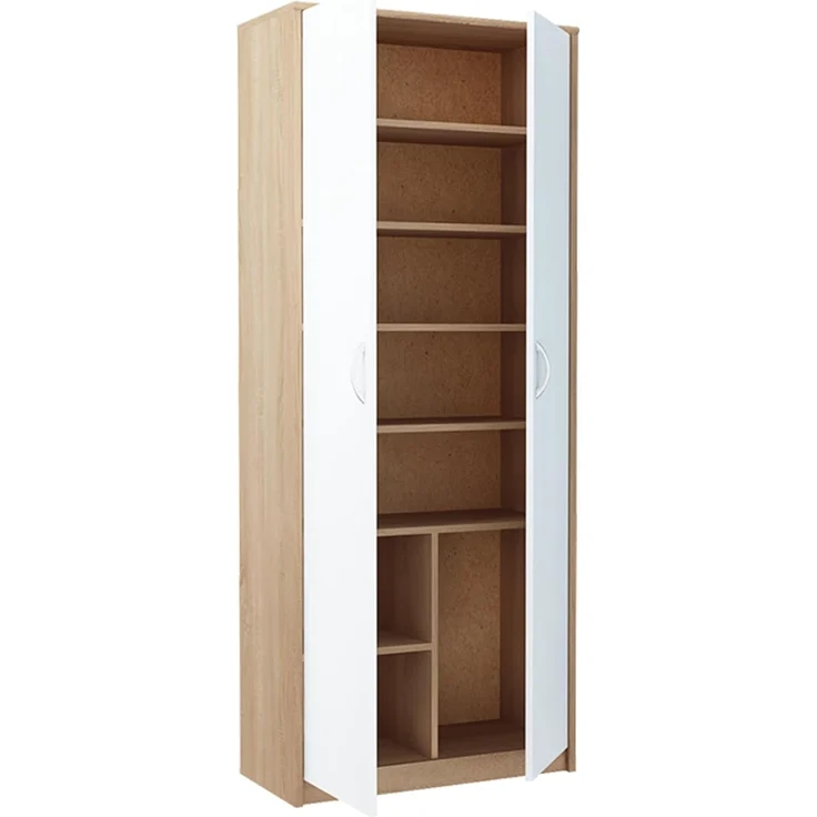 Home Collective Mehrzweckschrank mit 8 Fächern Besenschrank Haushaltsschrank (74 cm breit aus Laminatplatte und hochwertigen Polymergriffen) in mattem Finish mit 6 Einlegeböden und 2 Türen sonoma weiß – Bild 7