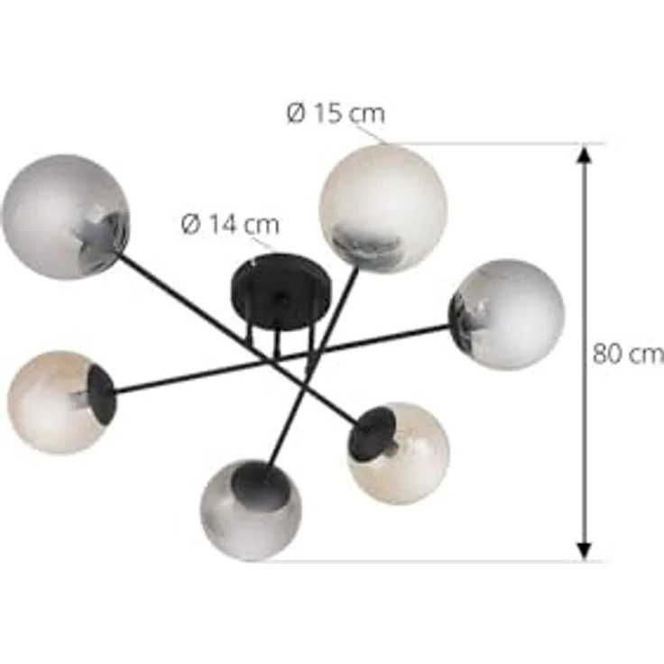 Lindby Deckenlampe Isamer, 6-flammig in Schwarz, Metall, E14, moderne Deckenleuchte für Wohnzimmer – Bild 5