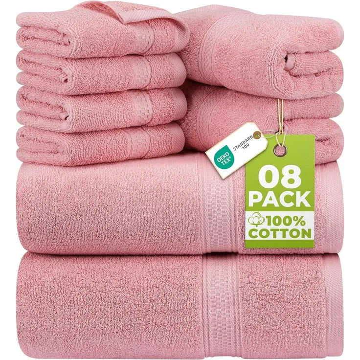 Utopia Towels 8-teiliges Premium-Handtuch-Set, 2 Badetücher, 2 Handtücher und 4 Waschlappen, 600 g/m², 100% ringgesponnene Baumwolle, Fitnessstudio, Hotel und Spa (Altrosa)