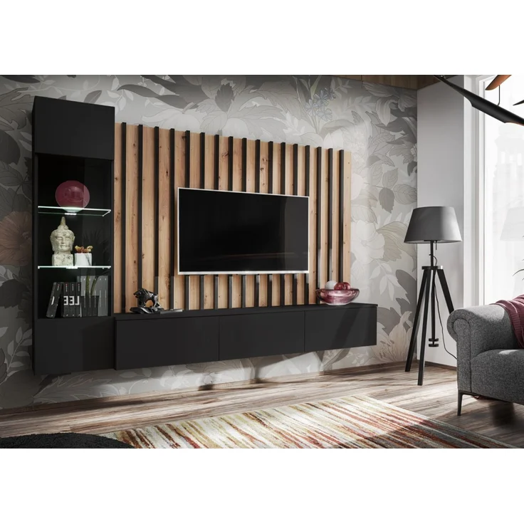 Wohnwand Pearl in schwarz und Artisan Eiche 220 cm – Bild 2