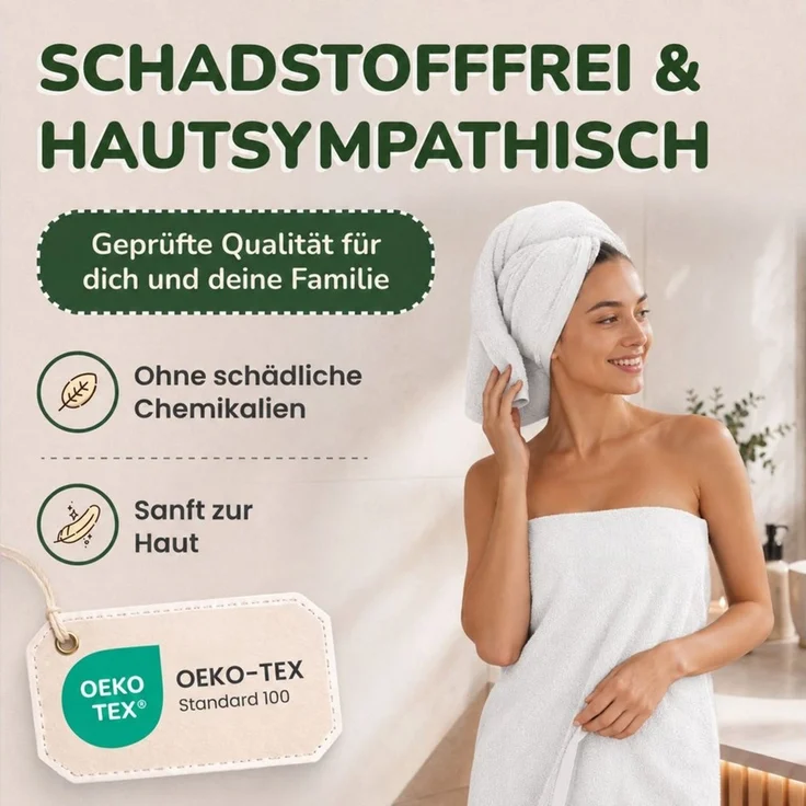 leevitex® Duschtücher 2er-Set, 70x140 cm, 100% Baumwolle, saugstark und fusselfrei, Frottee (Set, 2-St), OEKO-TEX® STANDARD 100 zertifiziert, gestreifte Bordüre – Bild 3