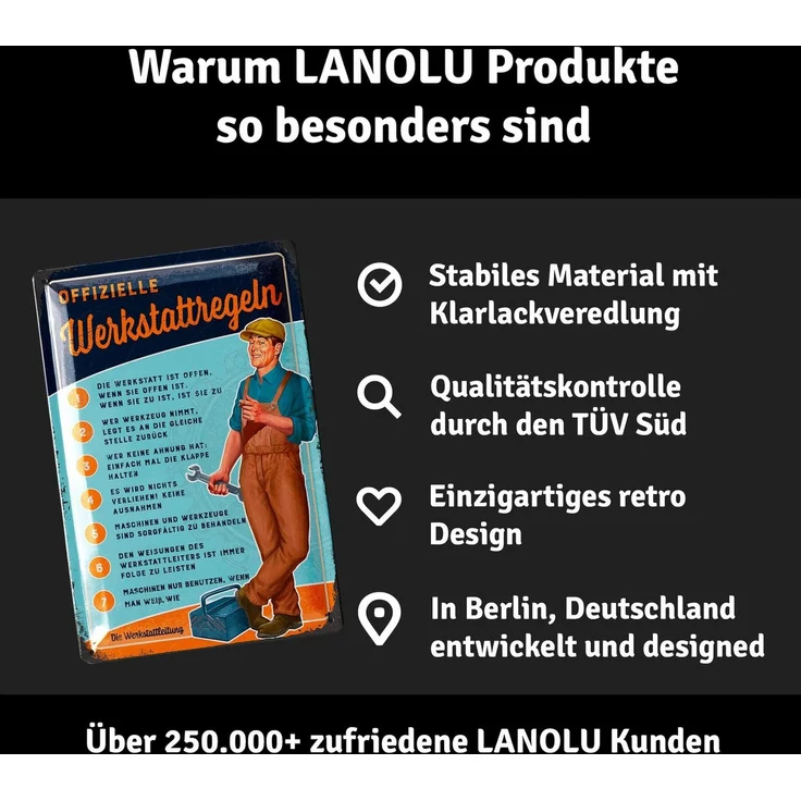 LANOLU Blechschild Lustige Werkstattregeln - 20x30cm – Metall – Mehrfarbig – 20216 – Bild 3