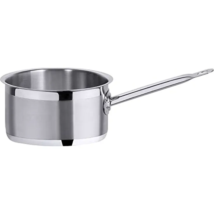 Contacto Edelstahl Stielkasserolle, hoch, 16 cm, seidenmatt gebürstet mit hochglänzendem Schüttrand, Sandwichboden, induktionsgeeignet, Hohlstielgriff