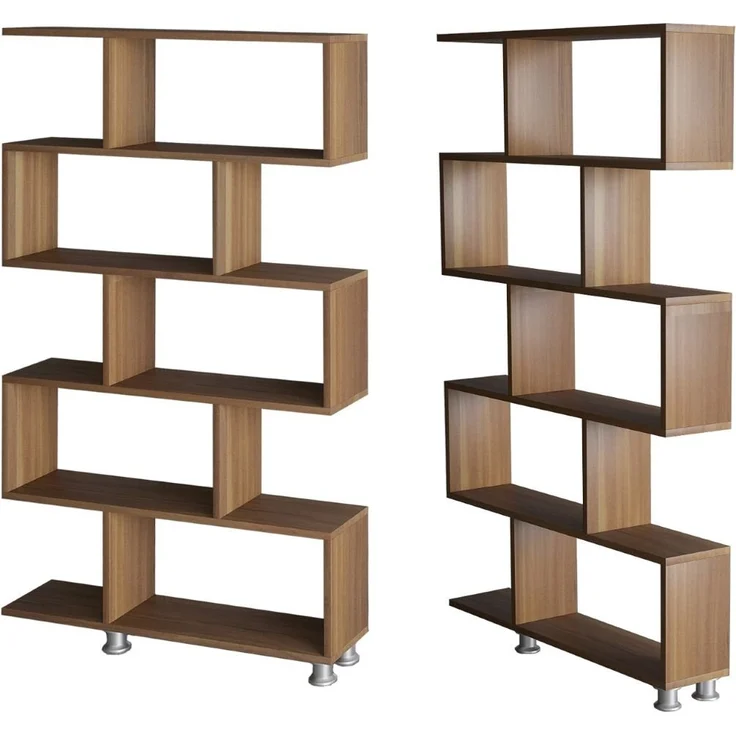 Calicosy 'NILÜFER' Regal mit 5 Etagen Deko Nussbaum H156 cm - Helles Holz – Bild 4