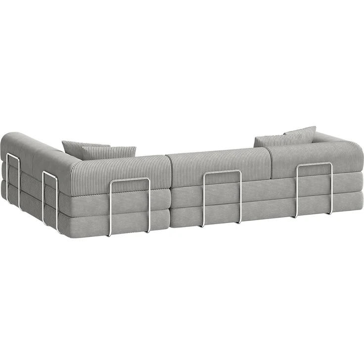 skølm 'Lofn' Modulares Sofa 4 Sitzer, 300x200 cm, Vollschaumcouch mit Metallgestell, Cord hellgrau, Schlafsofa vakuumverpackt, kein Aufbau erforderlich – Bild 12