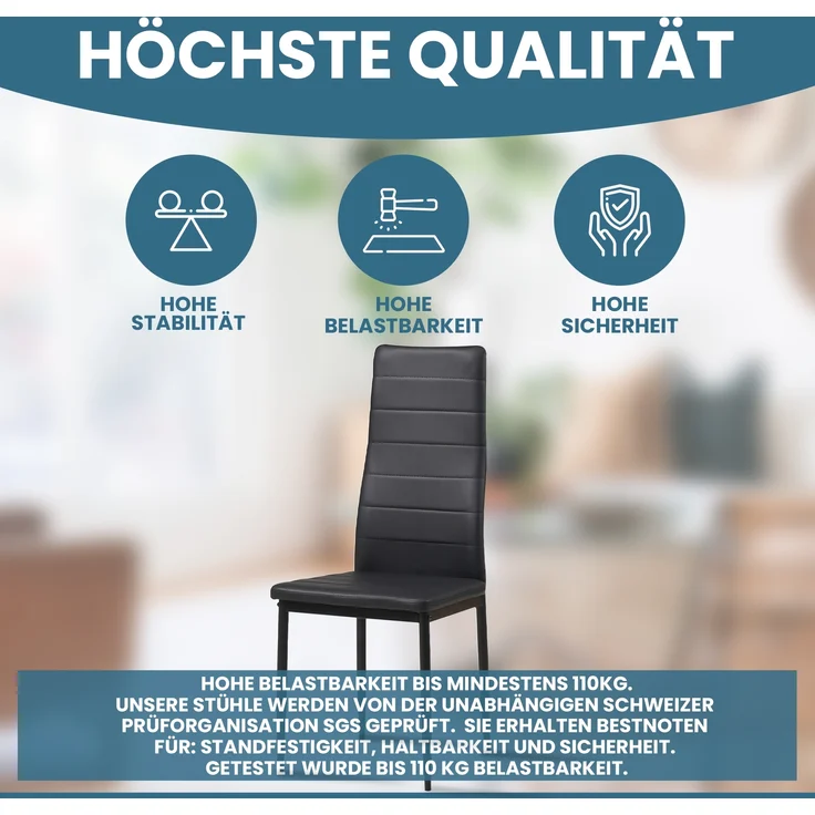 Albatros Esszimmerstühle MILANO 4er Set, Schwarz - Polsterstuhl mit Kunstleder-Bezug, Modernes Stilvolles Design am Esstisch - Küchenstuhl oder Stuhl Esszimmer mit hoher Belastbarkeit: 110kg – Bild 3