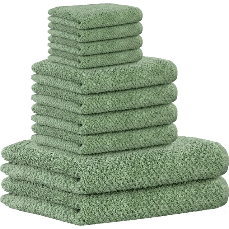 CAWÖ Handtuch Set, 10-tlg. - Pure, 2x Duschtuch, 4x Handtuch, 4x Gästetuch Grün Set – Bild 1