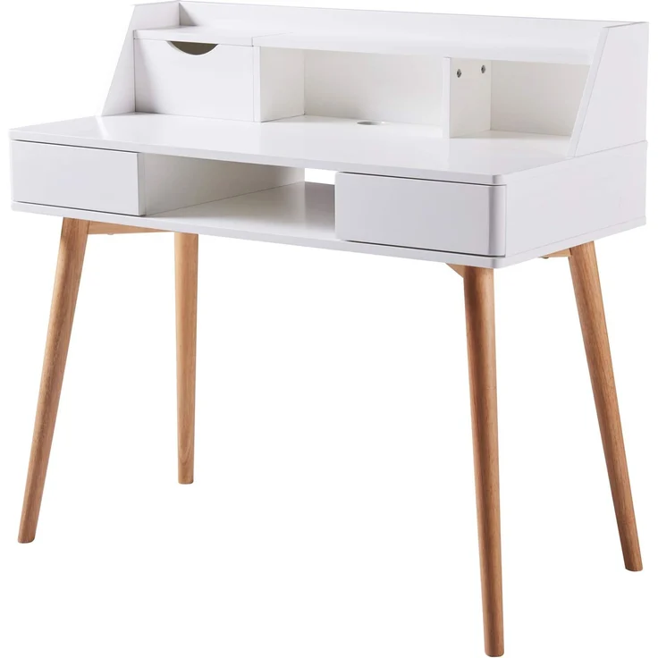 Teamson Home, Creativo Holzschreiberschreibtisch, MDF, mit Lagerung, Regalen und Schubladen, Büro, Weiß/Natur, VNF-00045