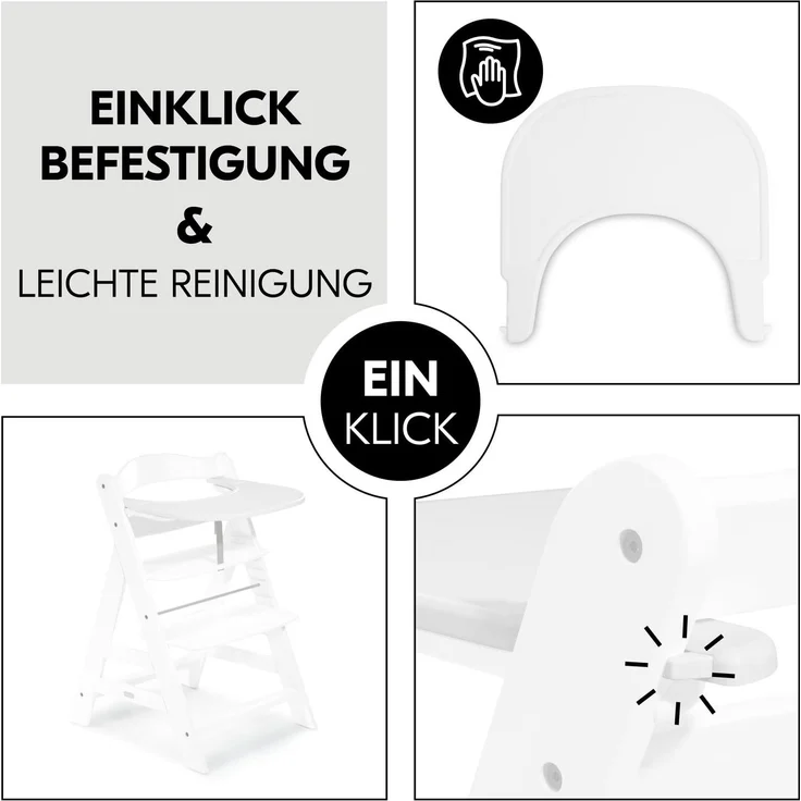 Hauck Einklick Essbrett für Hochstuhl Alpha + & Beta +, Super Schnelle Befestigung ohne Werkzeug, erhöhter Rand, Weiß – Bild 3
