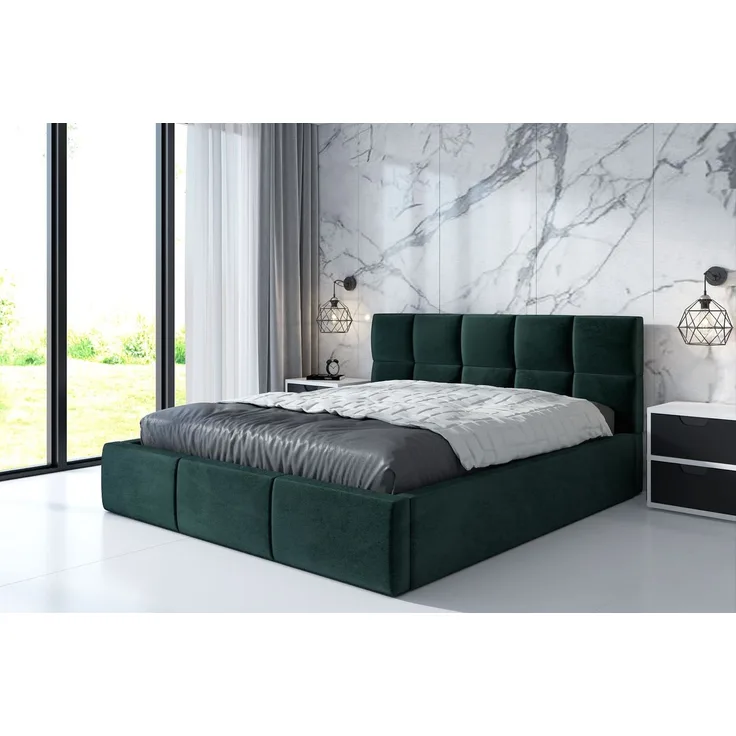 Polsterbett CARLOS-OM 140x200 mit Bettkasten und Lattenrost. Farbe: Dunkelgrun 10