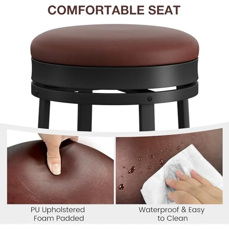 GarveeHome 360°Drehbar Runde Barhocker 2er Set, 62cm Hoch Barstühle mit Fußstütze, Küchenthekenhocker mit PU-Kunstleder und Metallrahmen, Hocker für Bartisch, Küchenstühle für Küche/Bar, Braun – Bild 9