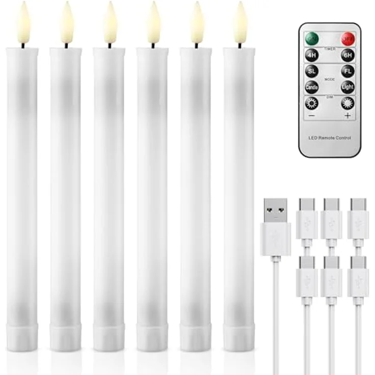 EXTSUD 6er LED Stabkerzen Wiederaufladbare LED Stabkerzen mit Timer und Fernbedienung Weicher Silikon Wachskern, Einzigartiges Tranen-Design LED Kerzen fur Zimmer Hochzeit Esstisch und Gartenparty – Bild 8