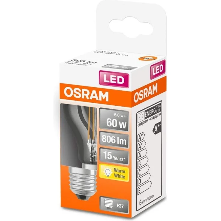 OSRAM Filament LED Lampe mit E27 Sockel, Tropfenform, Warmweiss (2700K), 6 W, Ersatz für 60-W-Glühbirne, LED Retrofit CLASSIC P +, 10er-Pack – Bild 3
