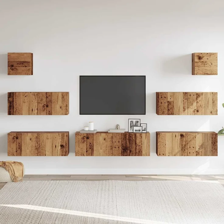 vidaXL 7-tlg. TV-Schrank-Set Wandmontage Altholz-Optik Holzwerkstoff 3329019 – Bild 2