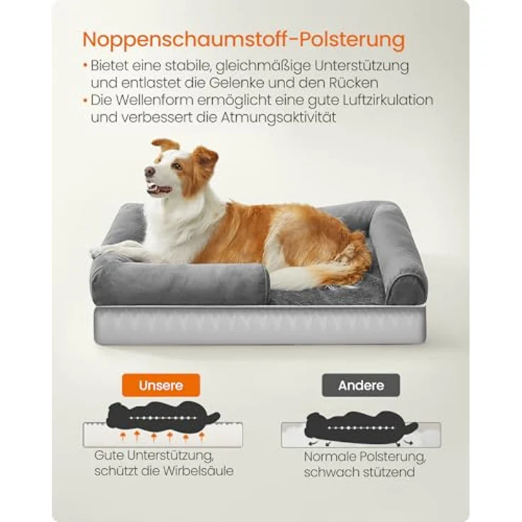 Feandrea Orthopädisches Hundebett, Hundekissen, Hundekorb, weiche Polsterung, Hundesofa, erhöhte Ränder, Bezug abnehmbar und waschbar, 91 x 71 x 20 cm, rutschfeste Unterseite, hellgrau PGW076G02 – Bild 4