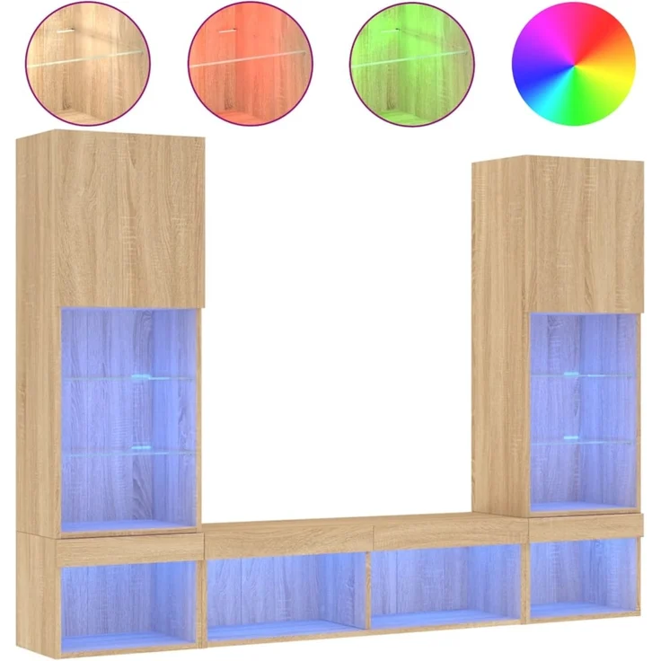 vidaXL 5-tlg. Wohnwand mit LED-Beleuchtung Sonoma-Eiche Holzwerkstoff 3216692 – Bild 2