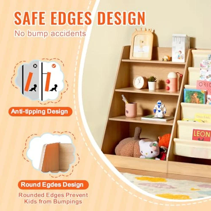 VEVOR 4-stöckiges Bücherregal aus Holz für Kinder, Sechsstöckiges Bücherregal, Baby-Aufbewahrungsregal, Bücher- und Spielzeug-Organizer-Schrank, für Kinderzimmer, Spielzimmer, Kindergarten – Bild 7