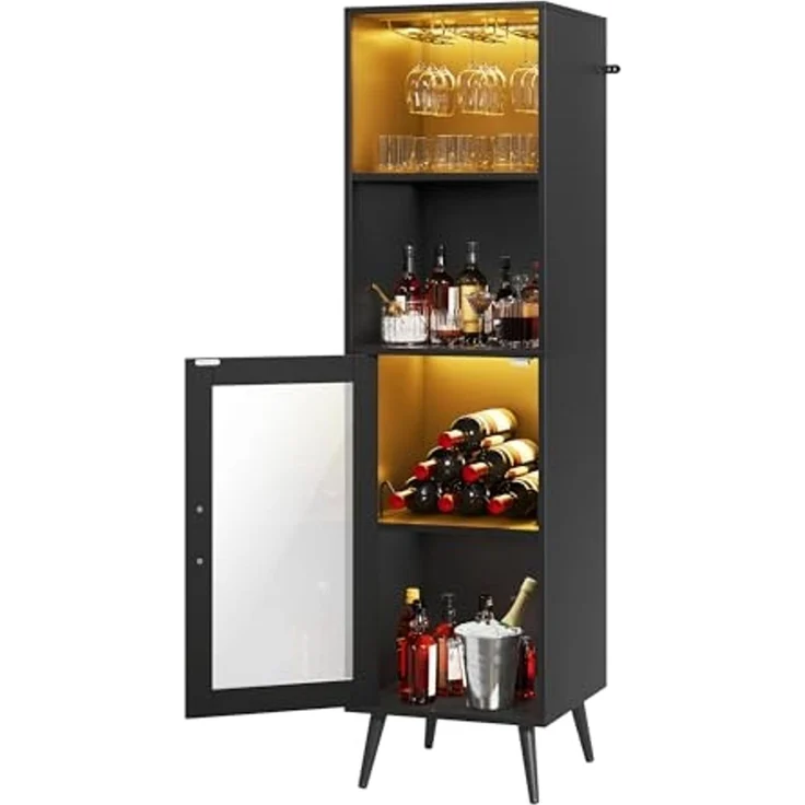 YITAHOME Barschrank mit verstellbaren LED-Lichtern, Kaffeebar mit Weinregal & Haken & Acryl-Türschrank, Küche Buffet Sideboard für Home Bar/Esszimmer/Wohnzimmer, Schwarz – Bild 1