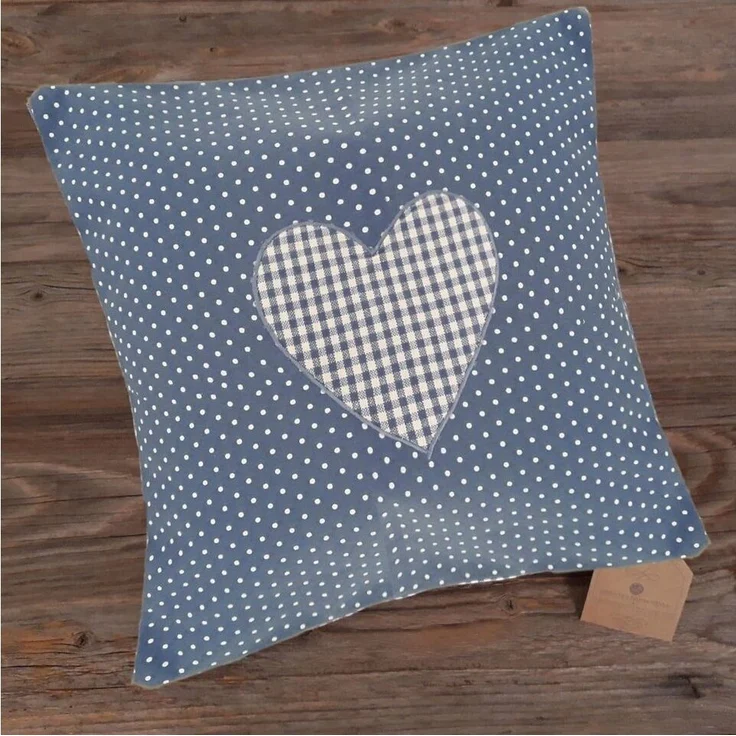 matches21 HOME & HOBBY Kissenbezüge Kissen-Bezug 30x30 cm Herz blau gepunktet Landhaus-Stil Baumwolle, (1 Stück), Wohnzimmer Kissen-Hülle als Deko-Kissen Zier-Kissen Sofa-Kissen – Bild 5