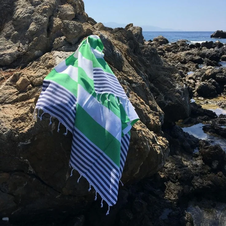 Mijolnir 'Sultan - Dark Blue, Green' Fouta (Strandtuch), Dunkelblau / Grün, 100 x 180 cm – Bild 3