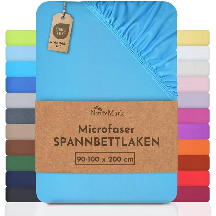 NatureMark - Mikrofaser SPANNBETTLAKEN zum Sparpreis! viele Größen und Farben Markenware (90x200-100x200 cm, türkis) – Bild 1