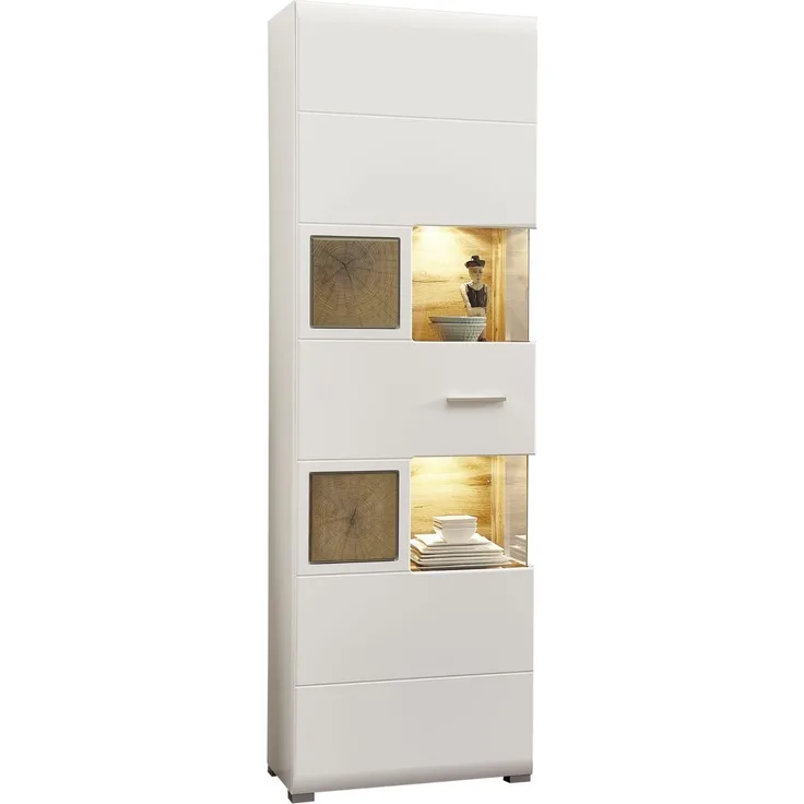 Vitrine Friedberg / Fun Plus, Glas, Holzwerkstoff, Weiß, 65 x 205 x 37 cm