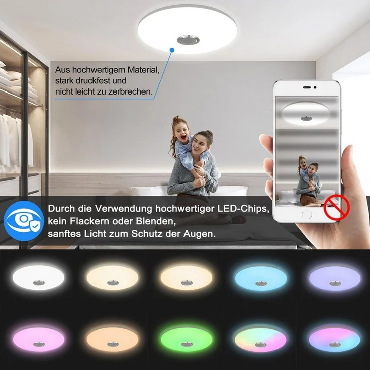 FIVMEN LED Deckenleuchte LED Deckenlampe 60W/72W Dimmbar mit Bluetooth Lautsprecher, LED fest integriert – Bild 3