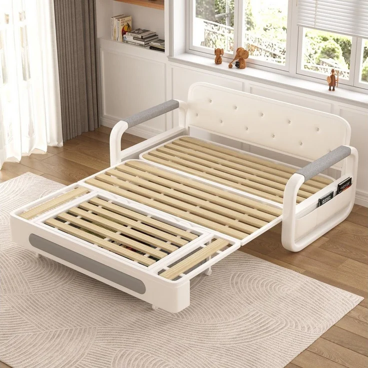 oleyluckidea Schlafsofa Ausziehbares,schlafcouch mit Stauraum und Latexmatratze,sofabett Weiß, Zum Bett umwandelbar – Bild 4