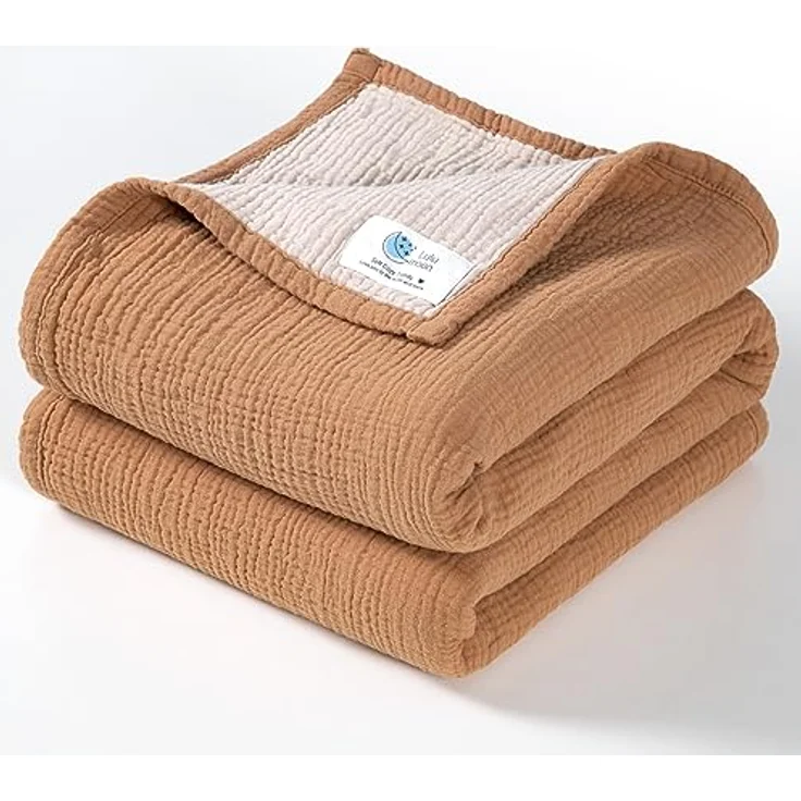 Lulu moon Musselin-Babydecke – Baumwoll-Steppdecken für Kleinkinder – wendbare Kinderbettdecke für Babys Jungen und Mädchen, 120x120 cm(Karamellfarben) – Bild 2