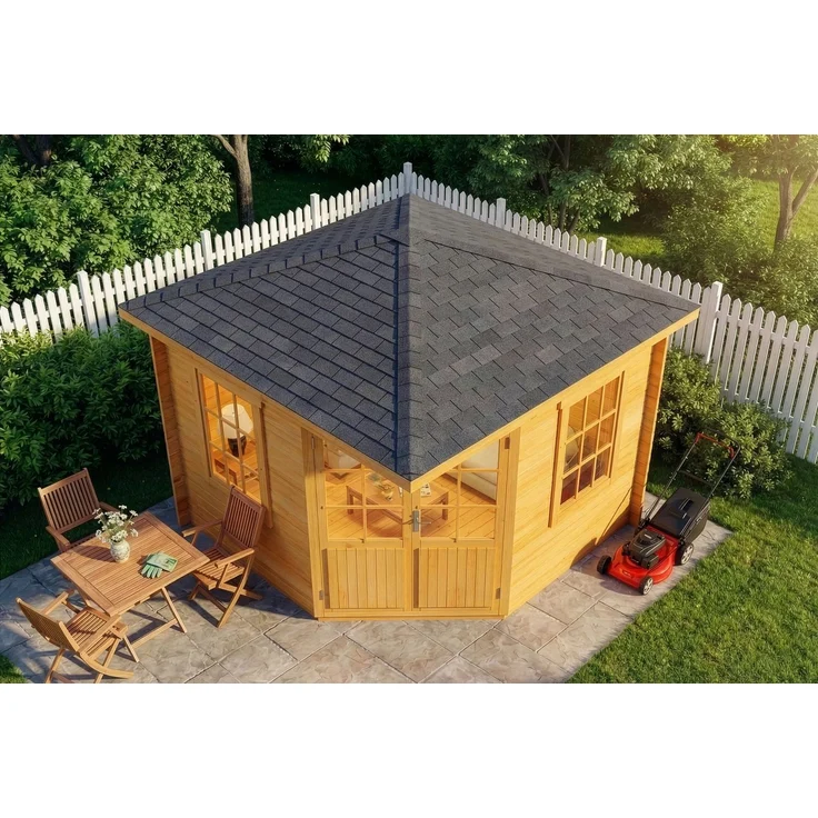 Alpholz 5-Eck Gartenhaus Monica Gartenhaus aus Holz in Pinie Holzhaus mit 28 mm Wandstärke Blockbohlenhaus mit Montagematerial – Bild 4