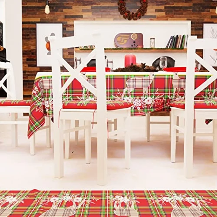 PETTI Artigiani Italiani - Tischdecke für Weihnachten, schmutzabweisend, rechteckig, für Weihnachten, Küche, Design Rentier, Beige X6 Sitzer (140x180 cm), 100% Made in Italy – Bild 4