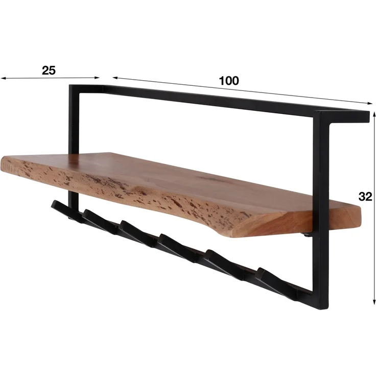 Garderobe Natredja aus Akazienholz, modern industriell, Natur, 6 Haken und Ablage – Bild 7