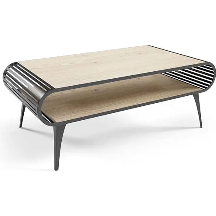 S-Style Möbel Couchtisch Stilo in Halifax Eiche mit Schwarze Metallfüße (1 x Couchtisch)