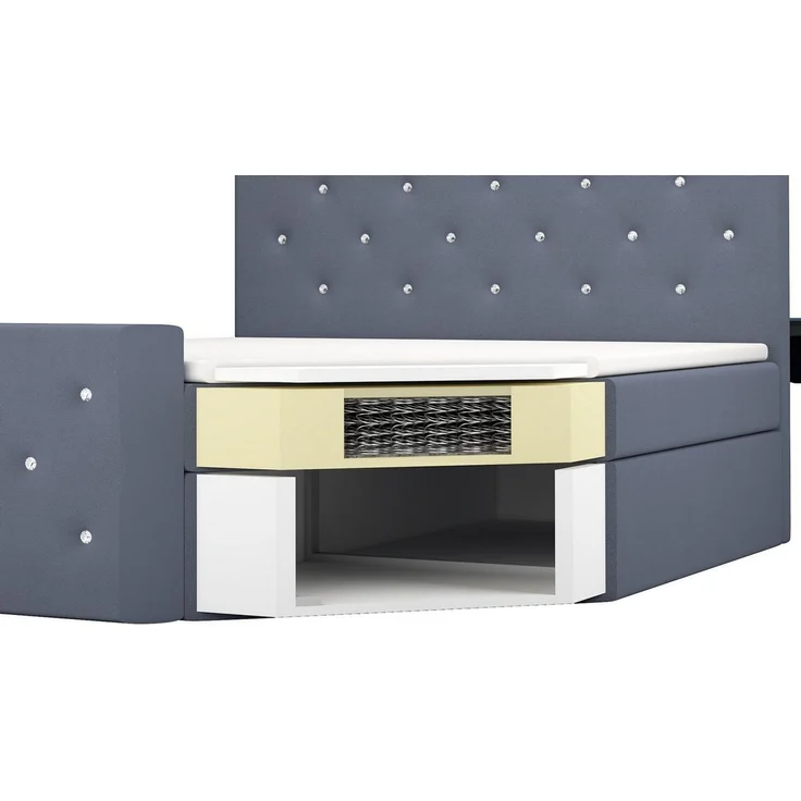 A&J MöbelLand GmbH Boxspringbett REINN mit Kristallknöpfen verziert. (Boxspringbett mit Bettkasten und gepolstertem Kopfteil. Inclusive Topper !, TOP ANGEBOT), Länge 216 cm Höhe 106 cm – Bild 3