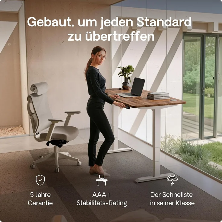 Desktronic Höhenverstellbarer Schreibtisch aus massivem Nussbaumholz (180x80 cm) – Elektrisch höhenverstellbar mit flüsterleisem Dual-Motor & Touchscreen – Hohe Tragfähigkeit – Stehtisch HomePro – Bild 2